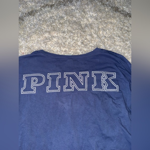 Victoria’s Secret PINK Ace Blue Cotton V-Neck Long Sleeve Tee Sz Medium - Picture 5 of 5
